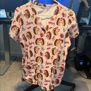 Pink Love-Themed Women's Scrub Top